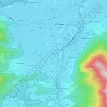 Topografische kaart Pettendorf, hoogte, reliëf