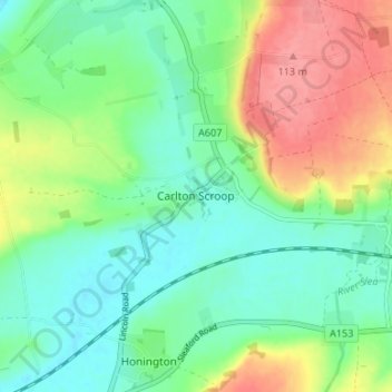 Topografische kaart Carlton Scroop, hoogte, reliëf