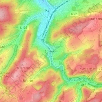 Topografische kaart Sötenich, hoogte, reliëf