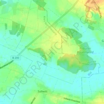 Topografische kaart Pobüll, hoogte, reliëf