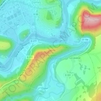 Topografische kaart Roche de Chatard, hoogte, reliëf