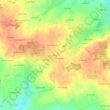 Topografische kaart Le Broussais, hoogte, reliëf