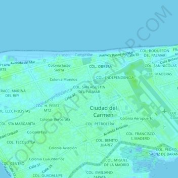 Topografische kaart COL. SAN AGUSTIN DEL PALMAR, hoogte, reliëf