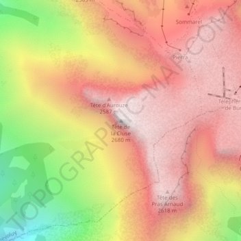 Topografische kaart Tête de la Cluse, hoogte, reliëf