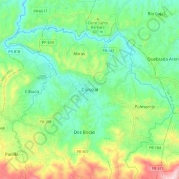 Topografische kaart Corozal, hoogte, reliëf