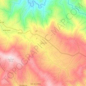 Topografische kaart Estreito, hoogte, reliëf