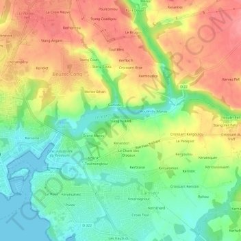 Topografische kaart Stang Noblet, hoogte, reliëf