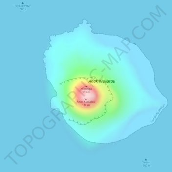 Topografische kaart Krakatau, hoogte, reliëf