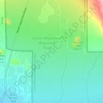 Topografische kaart Usery Mountain Regional Park, hoogte, reliëf