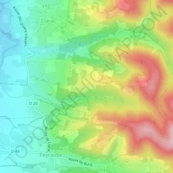 Topografische kaart Le Hourc, hoogte, reliëf