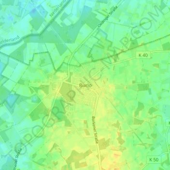 Topografische kaart Burlo, hoogte, reliëf