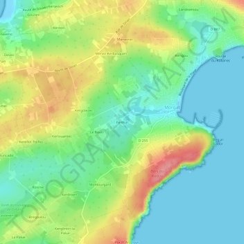 Topografische kaart Penfrat, hoogte, reliëf