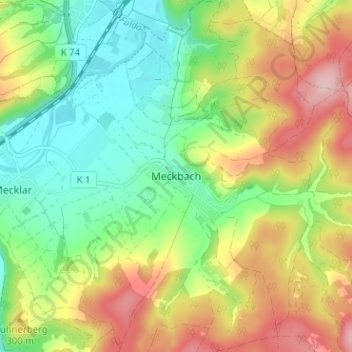 Topografische kaart Meckbach, hoogte, reliëf