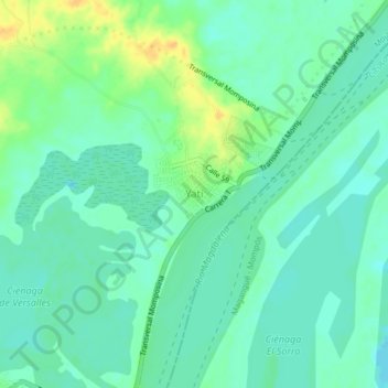 Topografische kaart Yatí, hoogte, reliëf