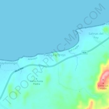 Topografische kaart Punta Cangrejo, hoogte, reliëf