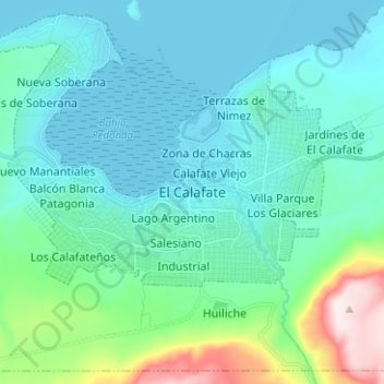 Topografische kaart El Calafate, hoogte, reliëf