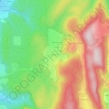 Topografische kaart Les Allymes, hoogte, reliëf