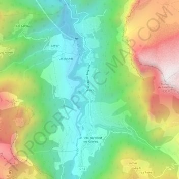 Topografische kaart Saxias, hoogte, reliëf