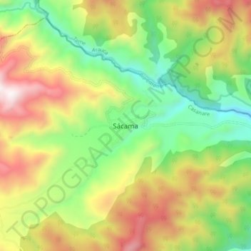 Topografische kaart Sacama, hoogte, reliëf