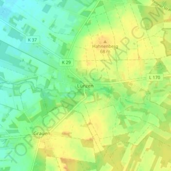 Topografische kaart Lünzen, hoogte, reliëf