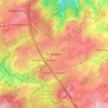 Topografische kaart Engelgau, hoogte, reliëf