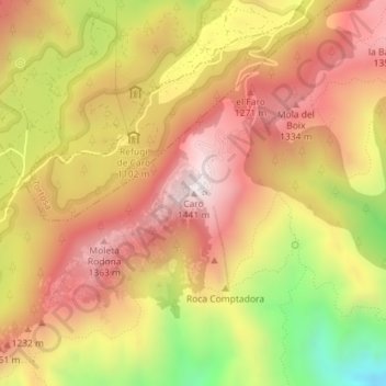 Topografische kaart Caro, hoogte, reliëf