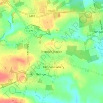 Topografische kaart Trimdon Station, hoogte, reliëf