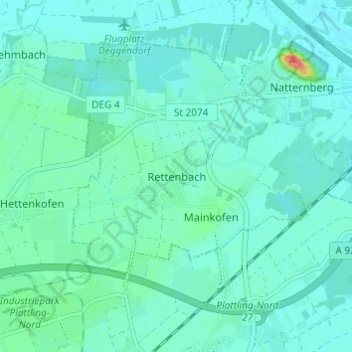 Topografische kaart Rettenbach, hoogte, reliëf