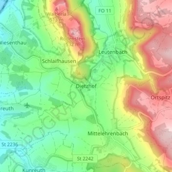 Topografische kaart Dietzhof, hoogte, reliëf