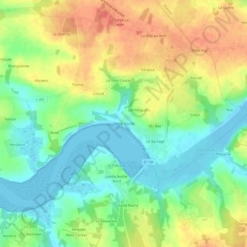 Topografische kaart Vieille Roche, hoogte, reliëf