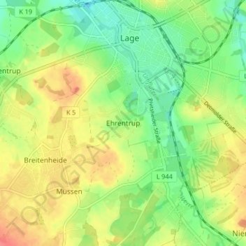 Topografische kaart Ehrentrup, hoogte, reliëf