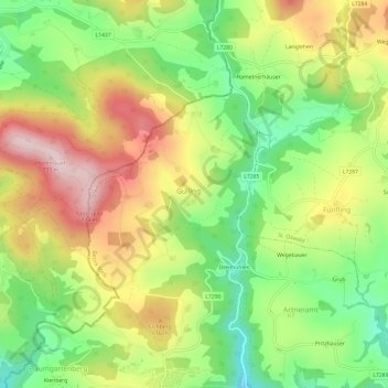 Topografische kaart Gulling, hoogte, reliëf