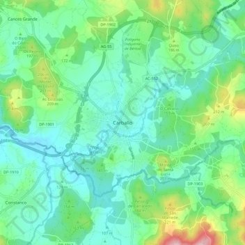 Topografische kaart Carballo, hoogte, reliëf