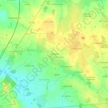 Topografische kaart La Hinchère, hoogte, reliëf