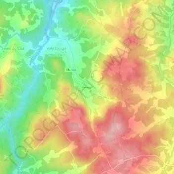 Topografische kaart Valongo, hoogte, reliëf