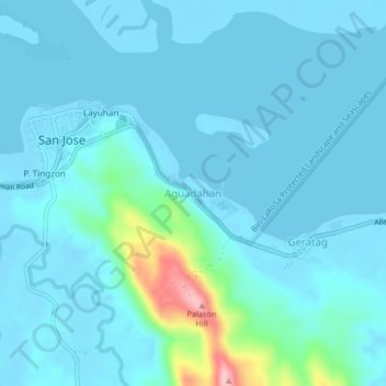 Topografische kaart Aguadahan, hoogte, reliëf