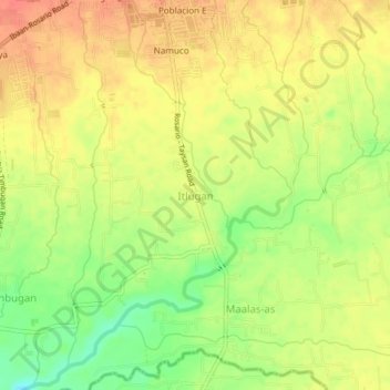 Topografische kaart Itlugan, hoogte, reliëf