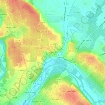 Topografische kaart Bagnolet, hoogte, reliëf
