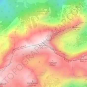 Topografische kaart Ringkamp, hoogte, reliëf