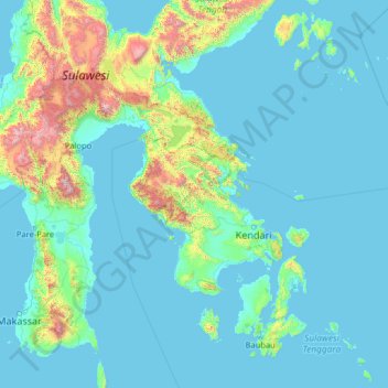 Topografische kaart Southeast Sulawesi, hoogte, reliëf