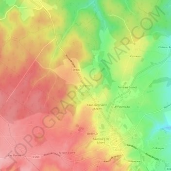 Topografische kaart Le Perron, hoogte, reliëf