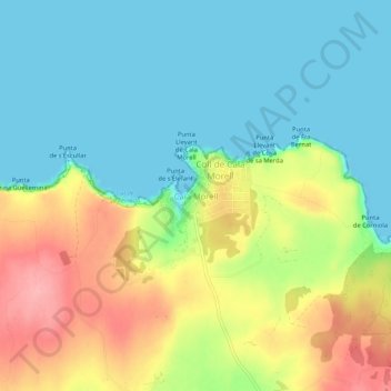 Topografische kaart Cala Morell, hoogte, reliëf