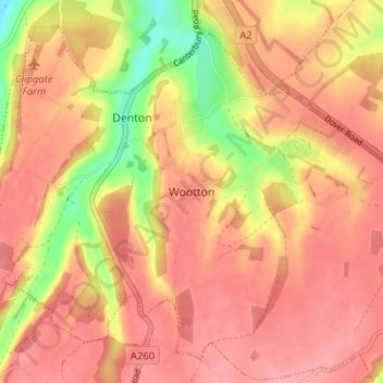 Topografische kaart Wootton, hoogte, reliëf