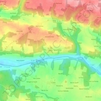 Topografische kaart Kerfec, hoogte, reliëf