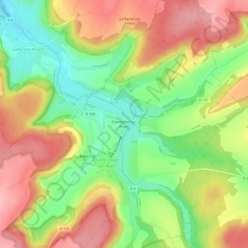 Topografische kaart Courcelles-sur-Aujon, hoogte, reliëf
