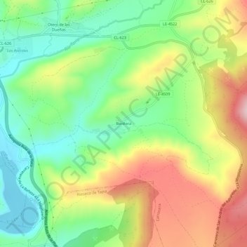 Topografische kaart Benllera, hoogte, reliëf