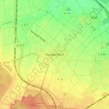 Topografische kaart Heppendorf, hoogte, reliëf