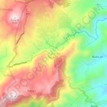 Topografische kaart Malubog, hoogte, reliëf
