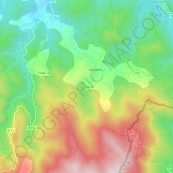 Topografische kaart Riunoguès, hoogte, reliëf