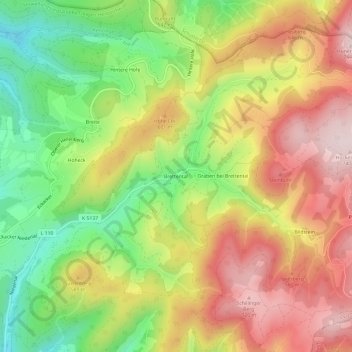 Topografische kaart Brettental, hoogte, reliëf